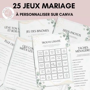 Jeux mariage Thème Eucalyptus -  Animations de table mariage - Défis photos Activité mariage - Cartes de Jeu Mariage à imprimer - EVJF