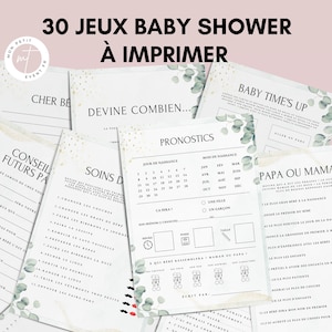 Jeux Baby Shower Thème Eucalyptus à imprimer  - Activités Baby Shower en français à télécharger - 30 Cartes de jeux Fête Prénatale