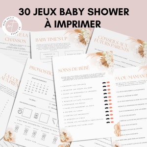 Jeux Baby Shower à imprimer  - Activités Baby Shower en français à télécharger - 30 Cartes de jeux Fête Prénatale - Prédiction Bébé Français