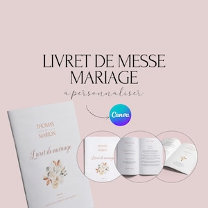Livret de messe mariage personnalisable sur Canva -  Livret de mariage à faire soi-même - Modèle livret de messe mariage
