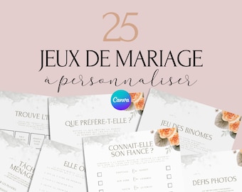 Jeux de mariage -  Activité mariage Français  - Cartes de Jeu Mariage à imprimer - Animations de table pour un mariage - Défis photos - EVJF