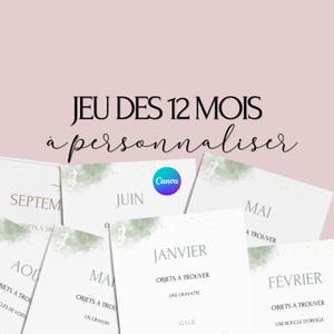 Anpassbares 12-Monats-Spiel - Ideale Aktivität für eine Hochzeit - Französische Hochzeitsspiele - Unterhaltung am Hochzeitstisch - Hochzeitsspiele