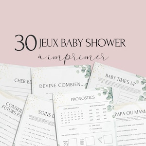 Jeux Baby Shower Thème Eucalyptus à imprimer  - Activités Baby Shower en français à télécharger - 30 Cartes de jeux Fête Prénatale
