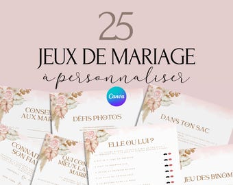 Jeux de mariage -  Activité mariage Français  - Cartes de Jeu Mariage à imprimer - Animations de table pour un mariage - Défis photos - EVJF