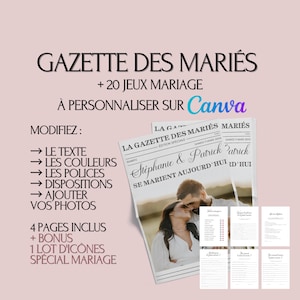 Modèle Gazette des mariés à faire soi-même - Faire part mariage - Journal mariage - Jeux Mariage Inclus