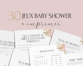 Jeux Baby Shower à imprimer - 30 Jeux Fête Prénatale - Pack Activités Baby Shower en français - Prédiction Bébé Français