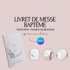 Livret de messe Baptême à personnaliser sur Canva - Livret de messe Baptême DIY - Modèle livret de messe Baptême à télécharger et imprimer
