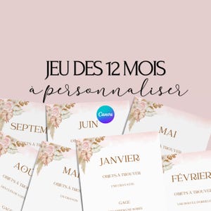 Jeu des 12 mois personnalisable - Activité idéale pour un mariage - Jeux mariage Français -  Animations de table mariage - Jeux de mariage