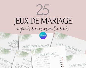 Jeux de mariage -  Activité mariage Français  - Cartes de Jeu Mariage à imprimer - Animations de table pour un mariage - Défis photos - EVJF