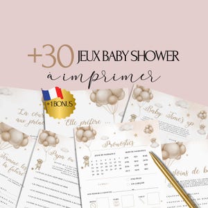 Jeux Baby Shower Thème Ours à imprimer  - 30 Activités Baby Shower en français à télécharger - Carte de jeux Fête Prénatale - Prédiction
