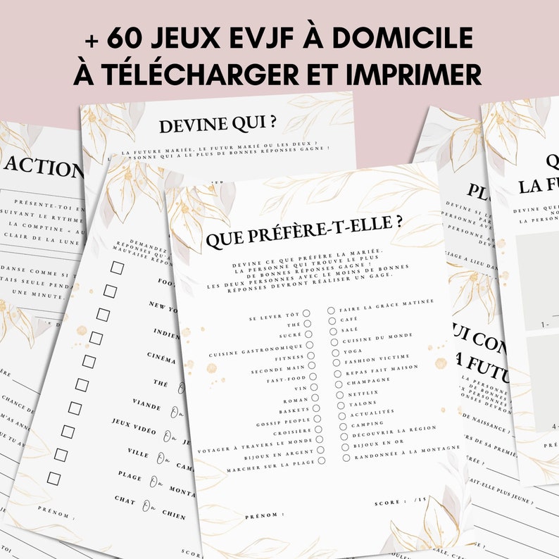 Jeux Evjf à imprimer Pack de 60 Jeux Evjf imprimable Gages pour Evjf Activités Evjf Animation Evjf en Français Cartes EVJF image 1