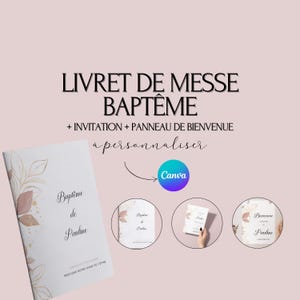 Livret de messe Baptême à personnaliser sur Canva - Livret de messe Baptême DIY - Modèle livret de messe Baptême à télécharger et imprimer