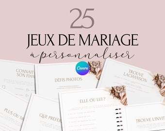 Jeux de mariage -  Activité mariage Français  - Cartes de Jeu Mariage à imprimer - Animations de table pour un mariage - Défis photos - EVJF