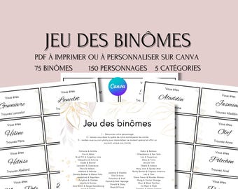 Printable pairs game - PDF pairs game card - Famous pairs game - Wedding pairs list game