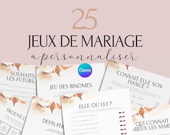 Jeux de mariage -  Activité mariage Français  - Cartes de Jeu Mariage à imprimer - Animations de table pour un mariage - Défis photos - EVJF