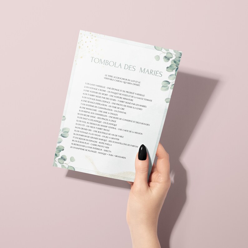 Wedding Raffle Paper Eucalyptus Theme Wedding Raffle Game - Ideal Activity for a Wedding ...