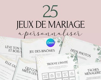Jeux de mariage -  Activité mariage Français  - Cartes de Jeu Mariage à imprimer - Animations de table pour un mariage - Défis photos - EVJF
