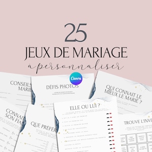 Jeux de mariage -  Activité mariage Français  - Cartes de Jeu Mariage à imprimer - Animations de table pour un mariage - Défis photos - EVJF