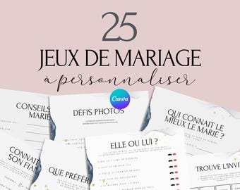 Jeux de mariage -  Activité mariage Français  - Cartes de Jeu Mariage à imprimer - Animations de table pour un mariage - Défis photos - EVJF
