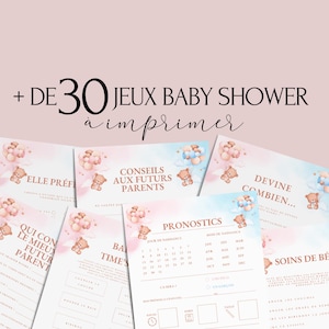 Jeux Baby Shower à imprimer  - 30 Activités Baby Shower en français à télécharger - Carte de jeux Fête Prénatale - Jeux Gender Reveal France