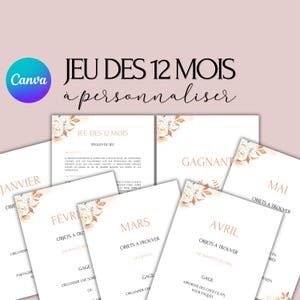 Jeu des 12 mois personnalisable - Activité idéale pour un mariage - Jeux mariage Français -  Animations de table mariage - Jeux de mariage