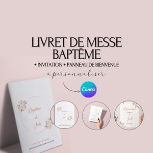 Livret de messe Baptême à personnaliser sur Canva - Livret de messe Baptême DIY - Modèle livret de messe Baptême à télécharger et imprimer
