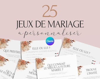 Jeux de mariage -  Activité mariage Français  - Cartes de Jeu Mariage à imprimer - Animations de table pour un mariage - Défis photos - EVJF
