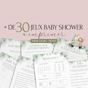 Jeux Baby Shower Thème Safari - 30 Activités Baby Shower en français à télécharger - Carte de jeux Fête Prénatale Animaux de la Jungle