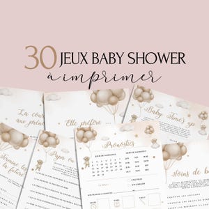 Jeux Baby Shower Thème Ours à imprimer  - 30 Activités Baby Shower en français à télécharger - Carte de jeux Fête Prénatale - Prédiction
