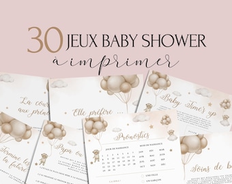 Jeux Baby Shower Thème Ours à imprimer  - 30 Activités Baby Shower en français à télécharger - Carte de jeux Fête Prénatale - Prédiction