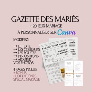 Modèle Gazette des mariés à faire soi-même - Faire part mariage - Journal mariage - Jeux Mariage Inclus