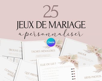 Jeux de mariage -  Activité mariage Français  - Cartes de Jeu Mariage à imprimer - Animations de table pour un mariage - Défis photos - EVJF
