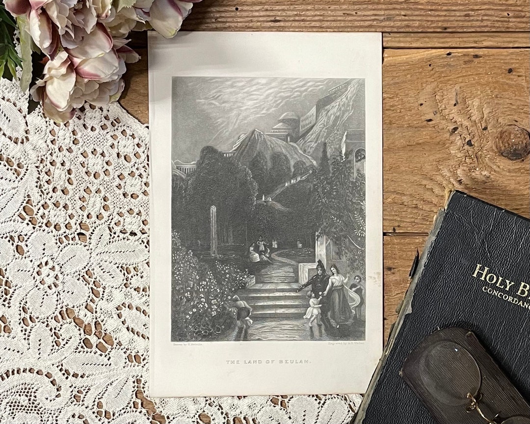 Pilgrims Progress Engraving the Land of Beulah John Bunyon Framable