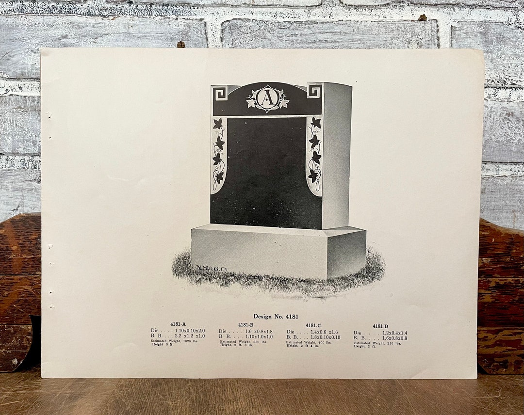 Headstone Advertising Catalog Sheet! Framable Gravestone Ephemera
