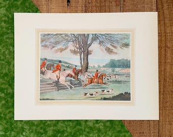 Antique English Sporting Print, James Pollard Full Cry Fox Hunting Scene, Country Decor