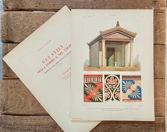 1925 Etruscan Ornamental Architecture Print! Etruscan Temple in Ancient Italy! Gli Stilo! Framable Gallery Wall!