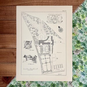 Antique Brickwall Garden Plan Print | English Estate Landscape Design | 1902 Architectural Garden Decor