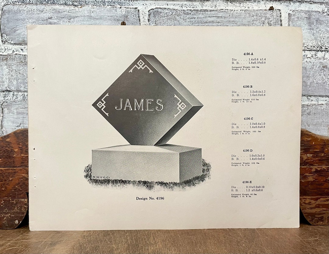 Headstone Advertising Catalog Sheet Framable Gravestone Ephemera