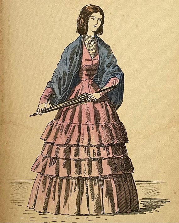 1840 Reception Costume! Victorian Period Fashion Plate! Frameable Ladies  Fashion Print! - Etsy
