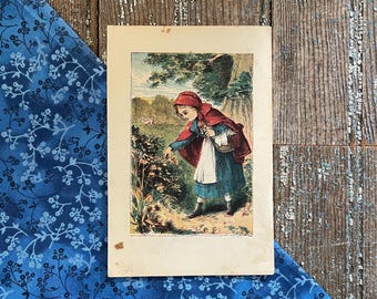 Antique Little Red Riding Hood Print: 1800s Nursery Tale Illustration