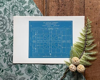 1916 Annual Garden Plan Blueprint: Framable Landscape Art