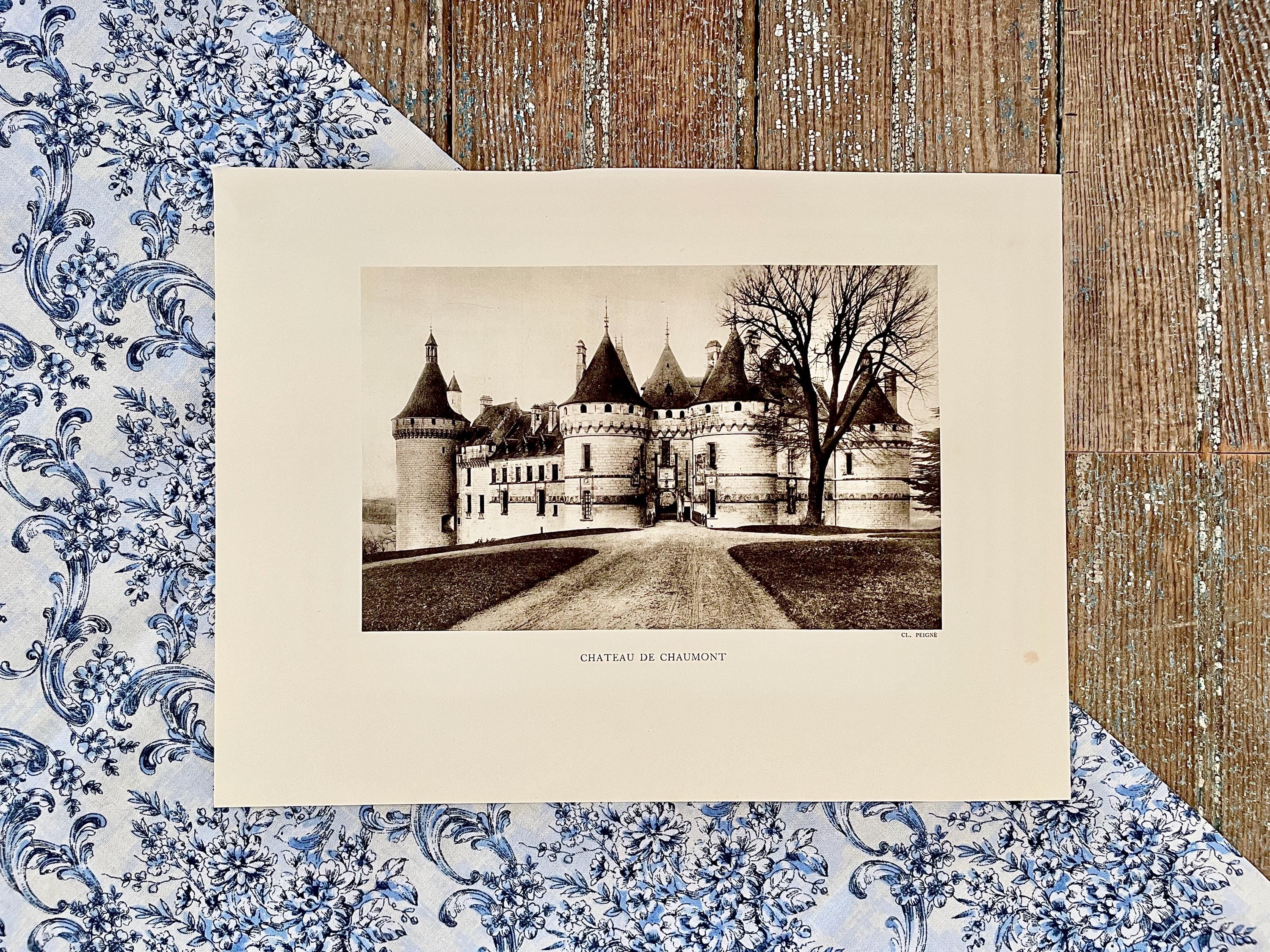 日本画ミニフレーム「 chateau」 Chateau De Chaumont Print: Sepia Toned French Castle Architecture