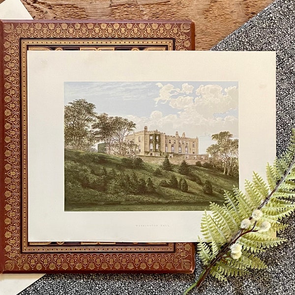 Antique Chromolithograph: Workington Hall, Cumberland, England (1878)