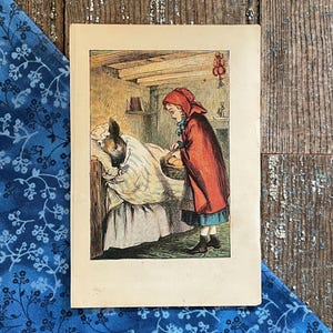 1800’s The Wolf Deceives Little Red Riding Hood! Red Riding-Hood Print! Nursery Tale Illustration! Framable Fairy Tale Baby Nursery Decor!