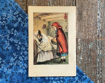 Antique Little Red Riding Hood Print: 1800s Nursery Tale Illustration