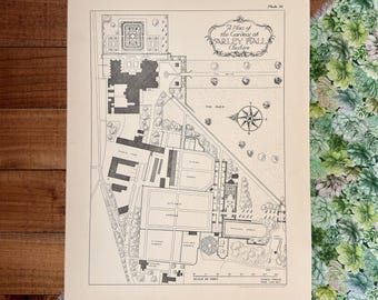 Antique Arley Hall Garden Plan Print | English Estate Landscape Design | 1902 Architectural Garden Decor