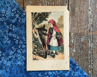 Antique Little Red Riding Hood Print: 1800s Nursery Tale Illustration