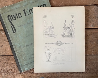 Antique French Empire Print: Furniture & Interior Design, 1898 Engraving
