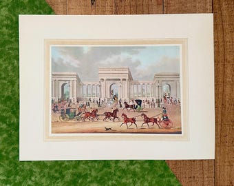 Antique English Hyde Park Corner Print, London Coaching Scene, Equestrian Decor