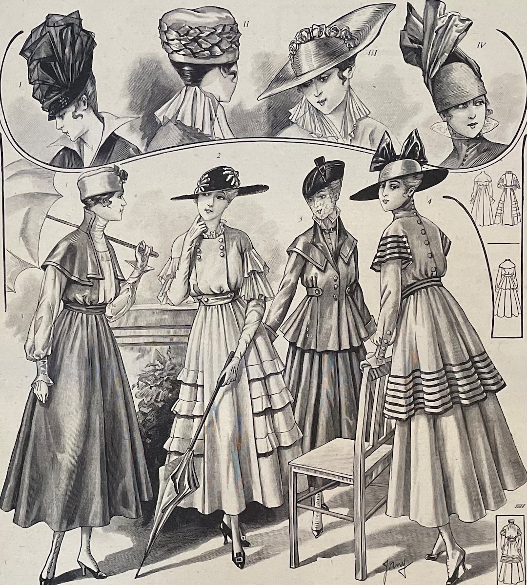 1916 French Fashion Magazine Print: Le Petit Echo De La Mode